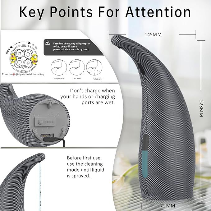 Adjustable Automatic Soap Dispenser Touchless, 4 Adjustable Levels Touchless Sensor Liquid Soap Pump Dispenser，300ml Rechargeable Magnetic Charging Hand Soap Dispenser for Kitchen，Bathroom