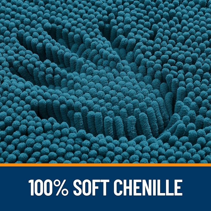 OLANLY Bathroom Rugs 30x20, Extra Soft Absorbent Chenille Bath Rugs, Rubber Backing Quick Dry, Machine Washable Bath Mats for Bathroom Floor, Tub and Shower, Home Decor Accessories, Peacock Blue