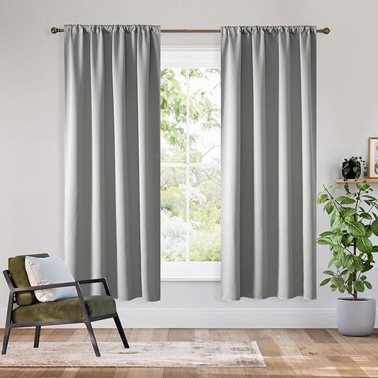 RYB HOME Bedroom Blackout Curtains 63 inches Long, 100% Blackout Thermal Insulated Noise Reducing Curtains for Living Room Nursury, 42 inches Wide by 63 inches Long, Silver Grey