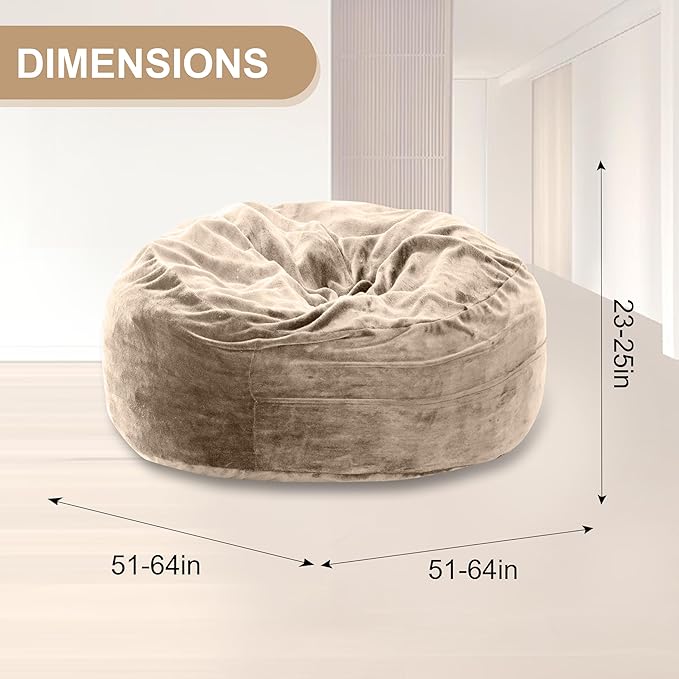 Bean Bag Chair for Adults,5FT Oversize Floor Bean Bags Offers Ample Space for Adults,Memory Foam Giant Bean Bags,Lounger Versatile Design Suits Any Room,Movie Nights,Reading (Apricot, 5FT)