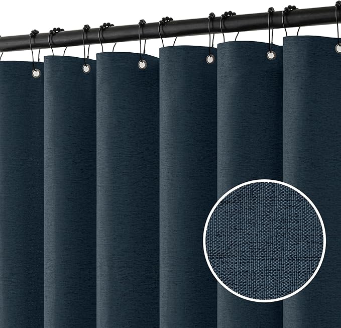 MIULEE Extra Long Linen Shower Curtain 84 Inch Long with 12 Metal Hooks Washable Heavy Fabric Shower Curtain Set Waterproof Thick Cloth Shower Curtain for Bathroom Hotel Bathtub,72 x 84,Navy Blue