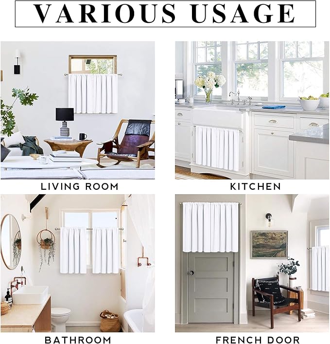 RYB HOME Window Curtains for Kitchen - Room Darkening Privacy Thermal Insulated Drapes for Bedroom Bathroom Basement, Wide 52 x Long 36, Pure White, Set of 2