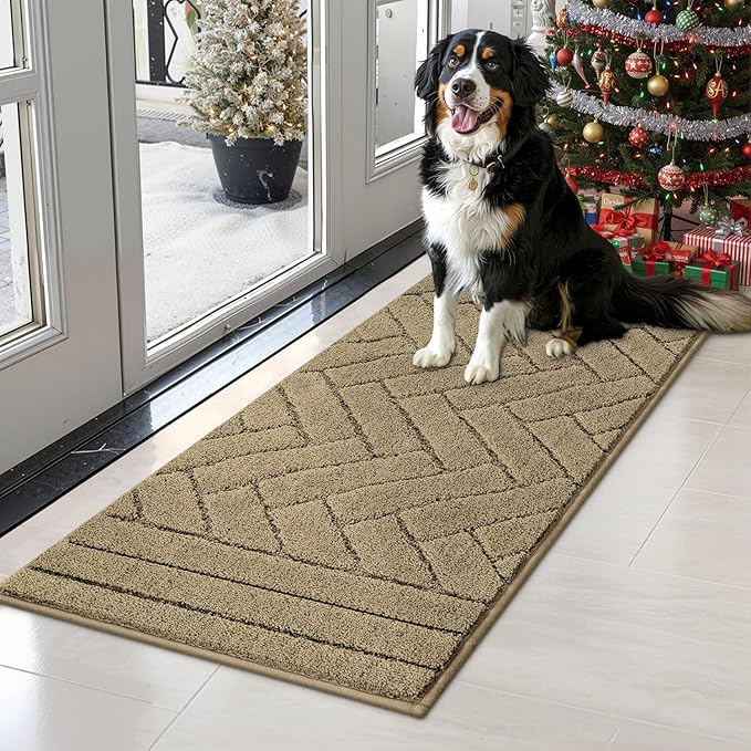 Tindbea Dog Mat for Muddy Paws,Absorbs Moisture Dirt Non-Slip Washable Mud Mat for Dogs,Soft Rubber Backing Front Inside Pet Rug for Entryway, Mud Dog Paws, Patio(20"x48",Light Taupe)