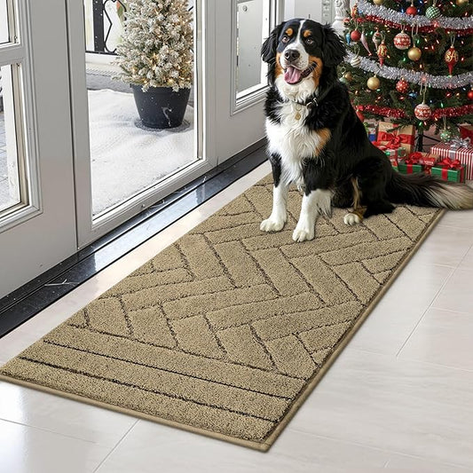 Tindbea Dog Mat for Muddy Paws,Absorbs Moisture Dirt Non-Slip Washable Mud Mat for Dogs,Soft Rubber Backing Front Inside Pet Rug for Entryway, Mud Dog Paws, Patio(20"x48",Light Taupe)