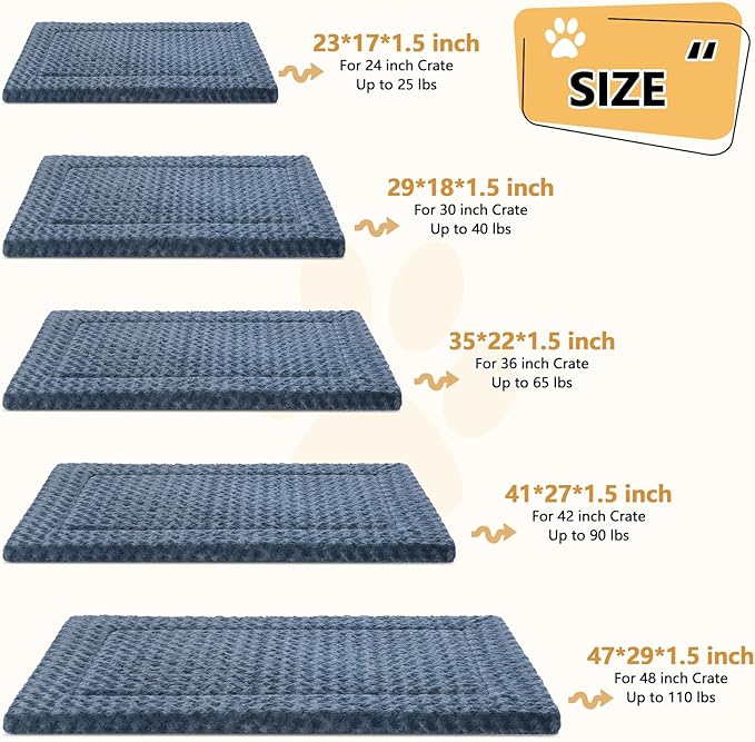 Dog Bed Mat Washable Reversible Dog Crate Pad Soft Fluffy Pet Kennel Beds with Anti-Slip Bottom Dog Cat Sleeping Mattress for Small Medium Dogs, 29x18x1.5 Inch, Gray