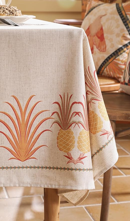 patdrea Designer Square Tablecloth,Pineapple Pattern Linen Tropical Style Tablecloths,Fall Table Cover Cloth Decor for Kitchen Dining Christmas,Tea Party,Thanksgiving,67"x67"-Pineapple B