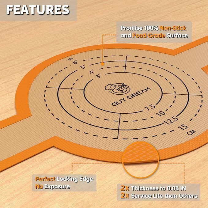 GUYDREMAT Silicone Baking Mat for Dutch Oven 2PCs - Non-stick Bread Sling - 8.3 Inch Reusable Bread Baking Mat – Silicone Cast in Iron Oven Liner with Long Handles for Artisan Bread