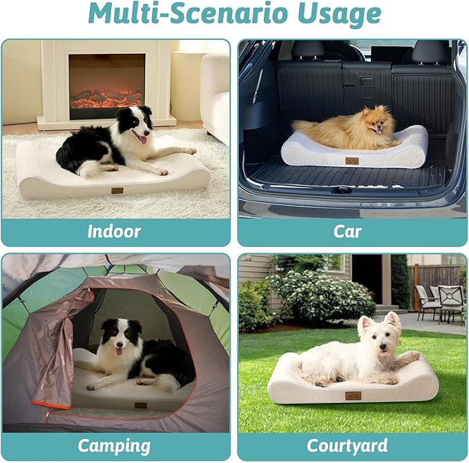 Orthopedic Dog Bed for Extra Large Dogs up to 140 lbs - Removable Washable Cover with Waterproof Lining, Cotton-Polyester Blend Boat-Shaped Lounger Mattress, XL(51x36x8in), Beige