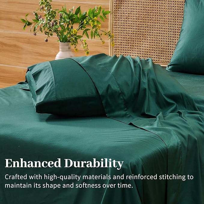 Bedlifes Deep Pocket Sheets 18-24 Inch, King Size Egyptian Cotton 1000 Thread Count, 4-Piece - Fits Extra Thick Mattresses, Cooling & Breathable (Dark Green)
