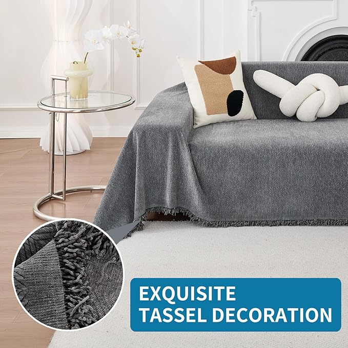 HAOMAIJIA Non Slip Couch Cover Sofa Covers for 3 Cushion Couch Washable sectional Couch Covers for Dogs pet Furniture Protector Couch Cover Blanket for Living Room (Grey, 71"x134")