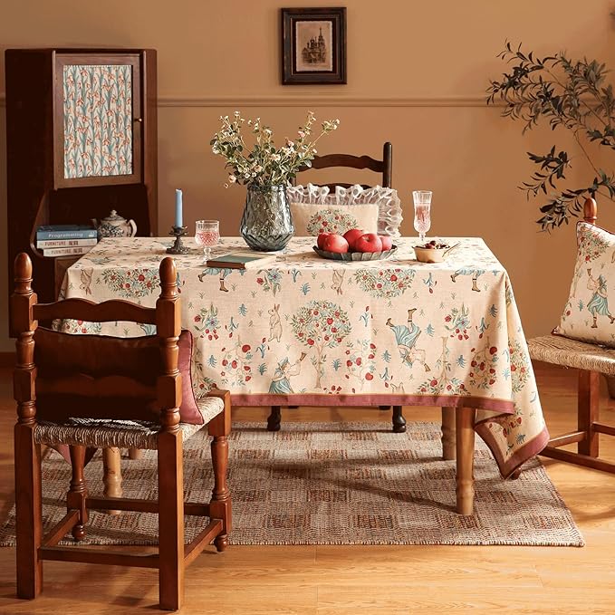 patdrea Designer Vintage Beige Tablecloth for Rectangle Table,Italian Linen Trees Pattern Anti-Wrinkle Table Cloth,Cover Cloth Decor for Kitchen Dining,Christmas,Thanksgiving,63"x87"-Tatiana a