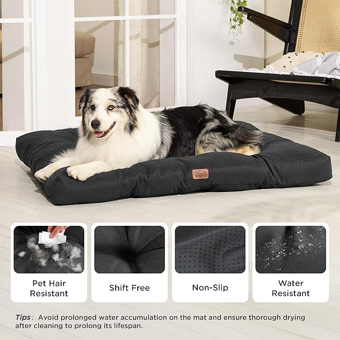 Bedsure Extra Large Dog Bed - Washable Giant Pet Bed Mattress with Oxford Fabric, Water Resistant Flat Pet Pillow Bed for XL Dog Crate, 44x35x4, Black