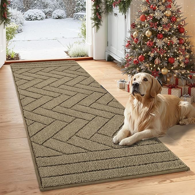 Tindbea Dog Mat for Muddy Paws,Absorbs Moisture Dirt Non-Slip Washable Mud Mat for Dogs,Soft Rubber Backing Front Inside Pet Rug for Entryway, Mud Dog Paws, Patio(24"x59",Light Taupe)