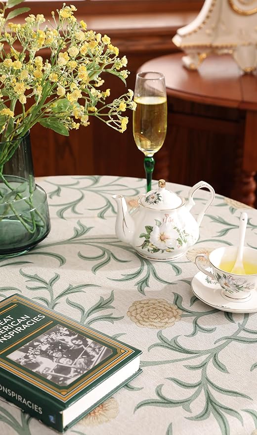 patdrea Designer Vintage Linen Round Tablecloth,French Table Cloth with Floral Pattern,Provencal Decoration Table Cover for Kitchen Dining,Christmas,Thanksgiving,Diameter 55"-Littledaisy