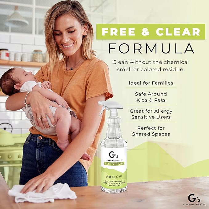 G's Cleaning Biodegradable All Purpose Cleaner – 32 oz Non-Toxic Natural Cleaning Spray – Multipurpose Cleaner Spray for Multi Surface, Kitchen, Counter Top, Furniture, Floor, Home and Household