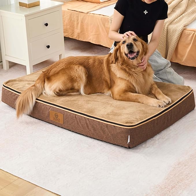 Orthopedic Memory Foam XXL Dog Bed - 6" Thick Beds for Extra Large Sized Dog - Waterproof Removable Washable Cover & Wrap-Around Zipper - Ultimate Comfort & Easy Maintenance, Brown
