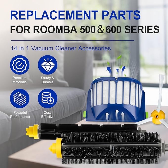 Funmit Parts Replacement for Roomba 500 600 Series 595 585 564 690 692 694 Vacuum Cleaner Accessories- Includes 3 Filter, 3 Side Brush and 1 Bristle Brush