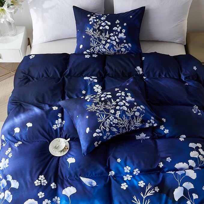 Cupocupa Duvet Cover Queen Size Set Boho Floral Pattern Queen Duvet Cover Set for Queen Size Bed Vintage Soft Bedding Leaf Print Duvet Cover with Pillowcases