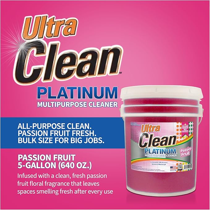 Ultra Clean Platinum Multipurpose Cleaner, Non-Abrasive and Bleach-Free, for Kitchen Counters, Bathroom Floors and Garage Spaces, Passion Fruit, 5 Gal
