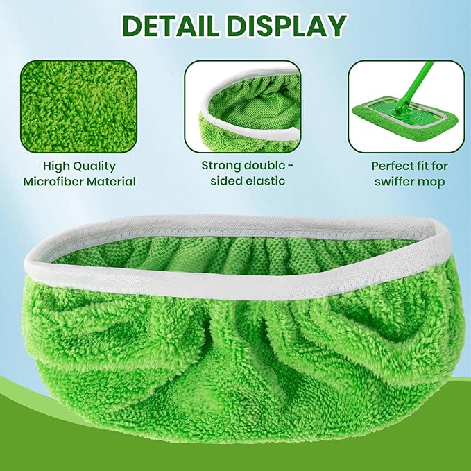 6 Pack Reusable Microfiber Mop Pads - Compatible with Sweeper, Reusable Mop Pads, Washable Dry Cloths & Wet Pads Refill for Hardwood Laminate Tile Floor Cleaning (Green, M)