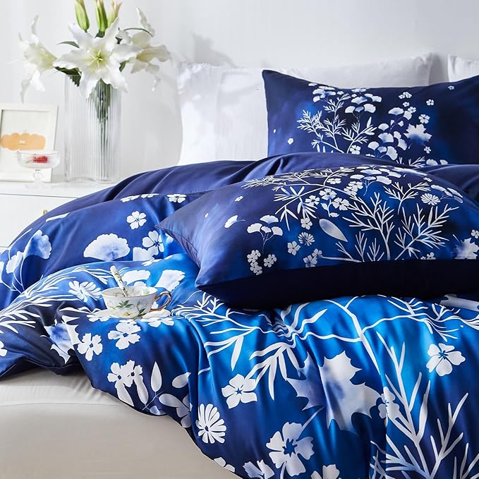 Cupocupa Duvet Cover Full Size Set Boho Floral Pattern Full Duvet Cover Set for Full Size Bed Vintage Soft Bedding Leaf Print Duvet Cover with Pillowcases