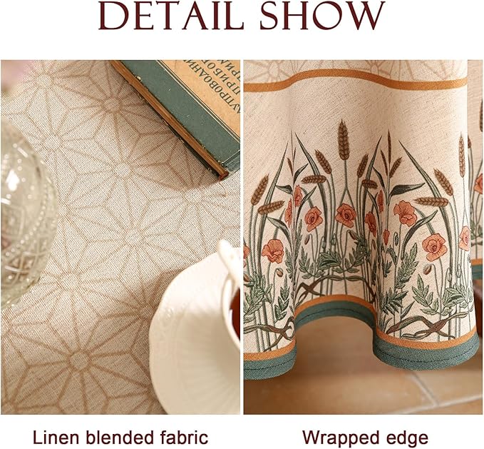patdrea Designer Vintage Linen Round Table Cloth,Anti-Wrinkle Breathable French Tablecloth,Fall Decor Table Cover for Kitchen Dining,Christmas,Thanksgiving,Tea Party,Diameter 67"-Cudillero