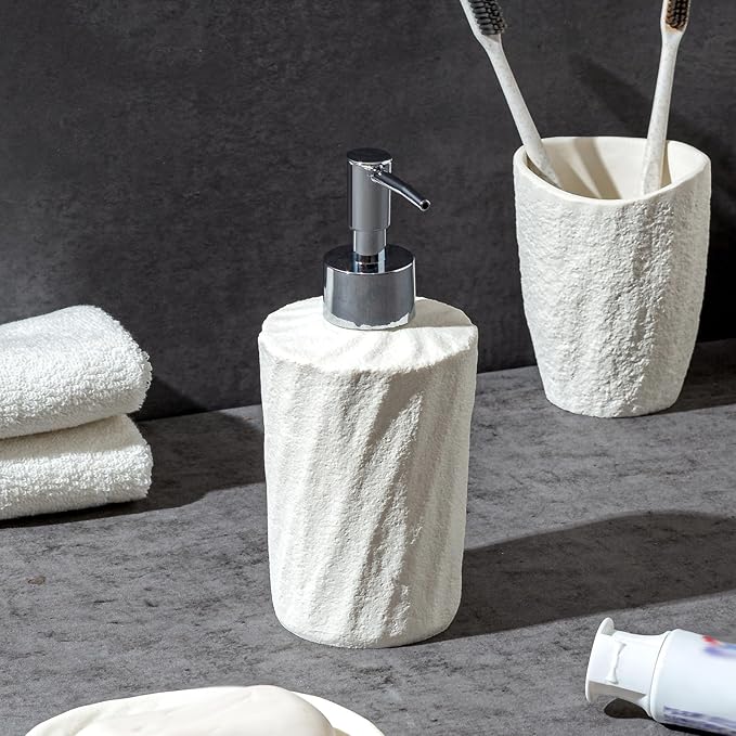 Soap Dispensers 340mL 11.5 OZ, 2 PCS Luxurious Hand Dish Lotion Shampoo Soap Dispenser Jar, Natural Stone Look Soap Pump Bottles for Kitchen Bathroom Countertop (White)