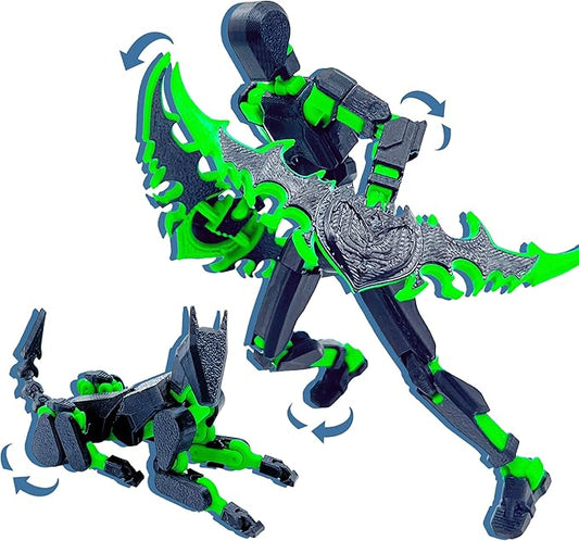 (Assembly Completed) T13 3D Action Figure Set,Dummy Robo Titan 13 Action Figures,3D Printed Multi-Jointed Toy (Black + Green)