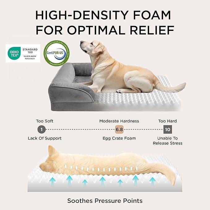 Bedsure Orthopedic Dog Bed Medium Size Dogs - Washable Small Medium Dog Cat Bed Waterproof, Comfort Cats Couch Sofa with Washable Removable Cover, Pets Bed with Nonskid Bottom, Grey, 28"