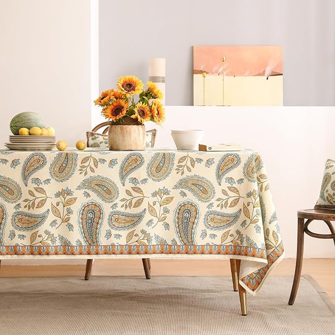 patdrea Designer Vintage French Rectangle Table Cloth,Italian Floral Wrinkle Free Farmhouse Long Tablecloth,Decor Table Cover for Kitchen Dining,Christmas,Tea Party,Thanksgiving,63"x102"-Lysaniya
