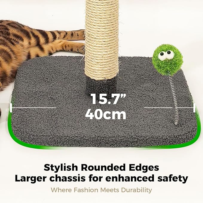 TINYBEAST 34" Tall Cat Scratching Post, Cat Scratcher Featuring Natural Sisal Rope, Cat Tree with Interactive Plush Toy Ball and Stable Base for Indoor Large Adult Cats & Kittens
