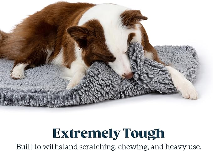 Stoutwool Indestructible Dog Bed - Fluffy Chew Proof Dog Crate Pad - Tough Kennel Pad for Aggressive Chewers - Washable, Ideal for Medium Breeds & Fits 30-Inch Crate - 29"x18", Charcoal