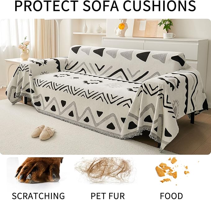 HAOMAIJIA Non Slip Couch Cover Sofa Covers for 2 Cushion Couch Washable sectional Couch Covers for Dogs pet Furniture Protector Couch Cover Blanket for Living Room (My-Black, 71"x102")