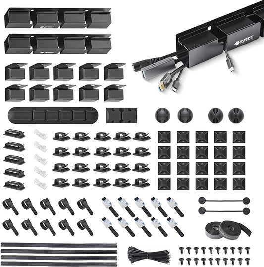 EUREKA ERGONOMIC 316 PCS Cable Management Kit, Updated Cable Raceway Kit, 40 Cable Clips, 6 Cable Holder, 100 Fastening Cable Ties, Hide Under Desk Cable Management System to Computer/Tv/Power Cords