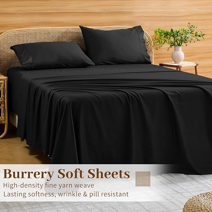 Bedlifes Deep Pocket Sheets 18-24 Inch, Queen Size Egyptian Cotton 1000 Thread Count, 4-Piece - Fits Extra Thick Mattresses, Cooling & Breathable (Black)