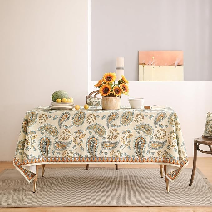 patdrea Designer Vintage French Long Rectangle Table Cloth,Italian Floral Wrinkle Free Farmhouse Tablecloth,Decor Table Cover for Kitchen Dining,Christmas,Tea Party,Thanksgiving,63"x87"-Lysaniya