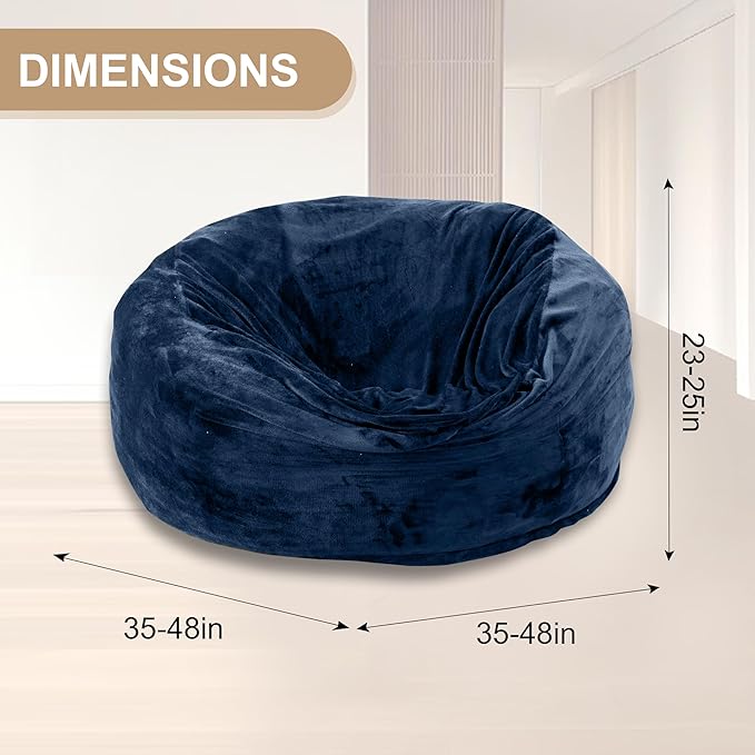 Bean Bag Chair for Adults,4FT Oversize Floor Bean Bags Offers Ample Space for Adults,Memory Foam Giant Bean Bags,Lounger Versatile Design Suits Any Room,Movie Nights,Reading (Blue, 4FT)