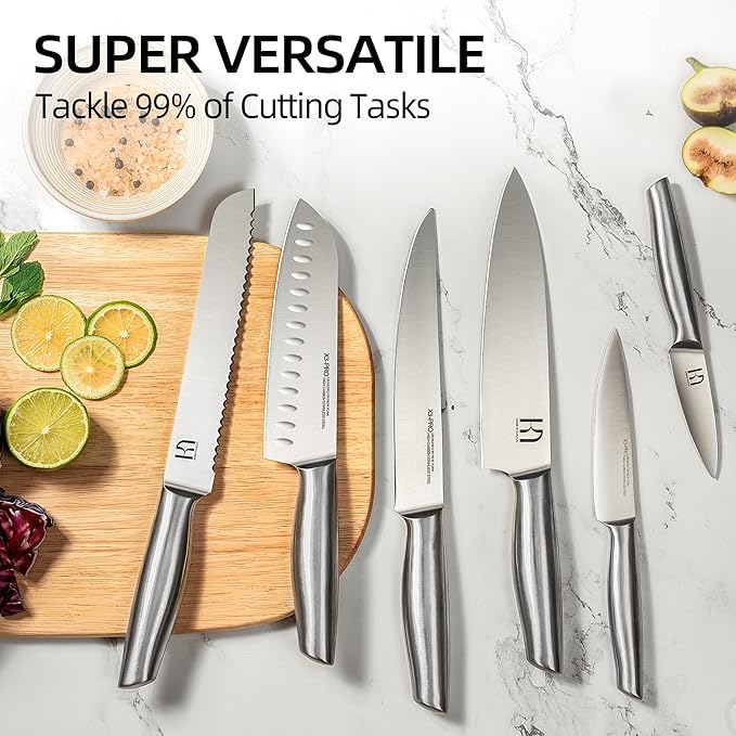 Kitchen Knife Set with Block 17 Pcs, Knife Block Set, Japanese High Carbon Stainless Steel Knives Set for Kitchen with Sharpener, Razor Sharp Premium Block Knife Sets