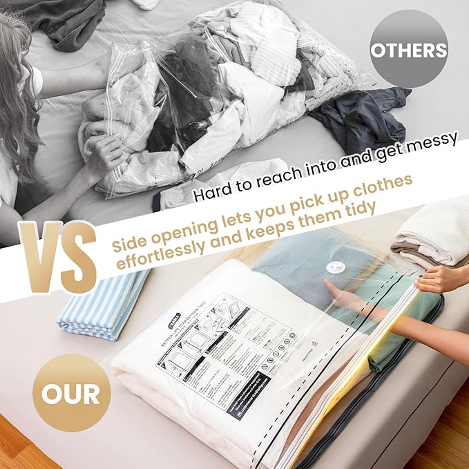 TAILI 12 Pack Vacuum Storage Bags, LONG SIDE ZIP (39x28 inch) Vacuum Seal Bags for Clothing, Jumbo Storage Space Saver for Beddings, Comforters, Blanket, Pillows and Clothes