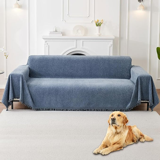 HAOMAIJIA Non Slip Couch Cover Sofa Covers for 3 Cushion Couch Washable sectional Couch Covers for Dogs pet Furniture Protector Couch Cover Blanket for Living Room (Blue, 71"x134")