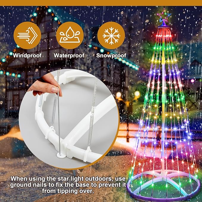 1 Pack 9FT Christmas LED Cone Tree Lights 24 Modes Color Changing with Timer Foldable Lighted Trees Waterproof Outdoor String Lights Holiday Decor for Christmas New Year Xmas Decorations
