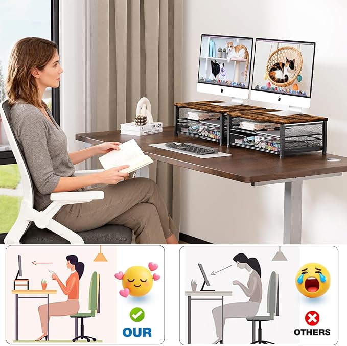 Computer Monitor Stand Riser, Desk Organizers and Accessories with Drawer, Laptop Stand, Office Desk Accessories & Workspace Desktop Organizers Storage for Office Supplies(Brown)