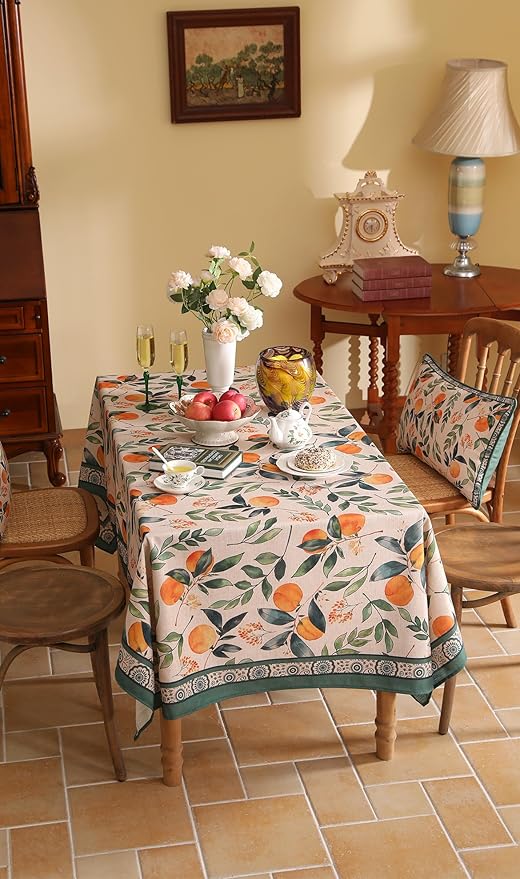 patdrea Designer Small Table Cloth for Square Table,Farmhouse Linen Oranges and Leaves Tablecloth,Fall Dacorative Cover for Kitchen Dining Christmas,Tea Party,Thanksgiving,55"x55"-Palladin a
