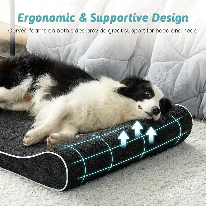 Orthopedic Dog Bed for Large Dogs up to 90 lbs - Removable Washable Cover with Waterproof Lining & Non-Skid Bottom, Cotton-Polyester Blend Boat-Shaped Lounger Mattress, L(45x30x6in), Black