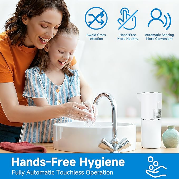 2 Pack Automatic Soap Dispenser, Touchless Rechargeable Dish Soap Dispenser, 3 Level Adjustable Dispensing, 350 ml/13oz Hand Soap Dispensers for Bathroom Kitchen (White)