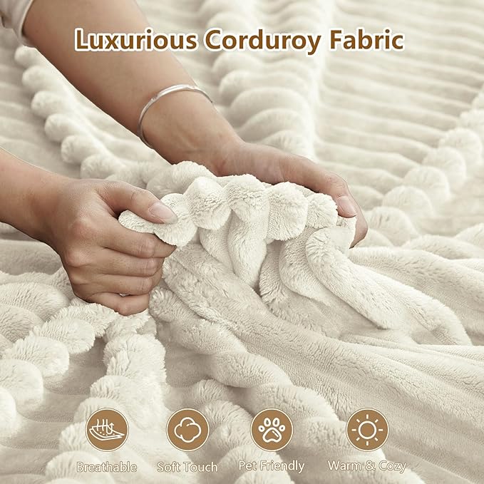 107" Cloud Sectional Couch with L-Shape Chaise, Modern Modular Comfy Sofa with Deep Seat, Upholstered Corduroy Couches Sleeper Chaise Longue for Living Room Bedroom, No Assembly Required, White