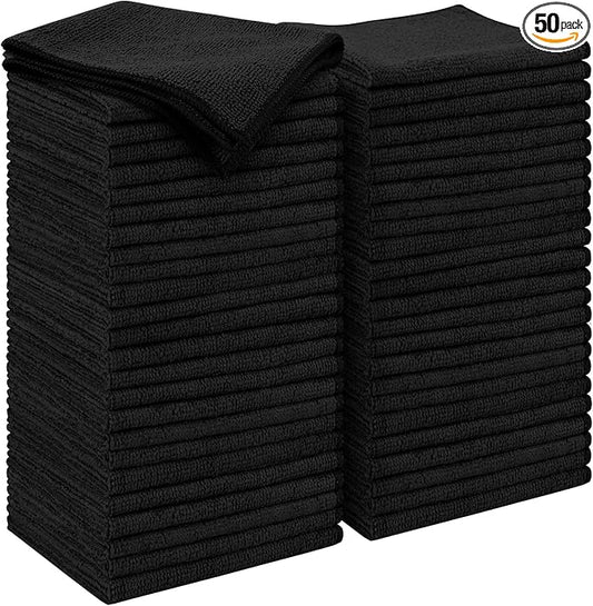 AIDEA Microfiber Cleaning Cloth Black 50PK, Microfiber Towels for Cars, Premium Car Cloths, Dusting Cloth Lint Free Cleaning Rags for SUVs, House, Kitchen, Window, Workshops,11.5×11.5"
