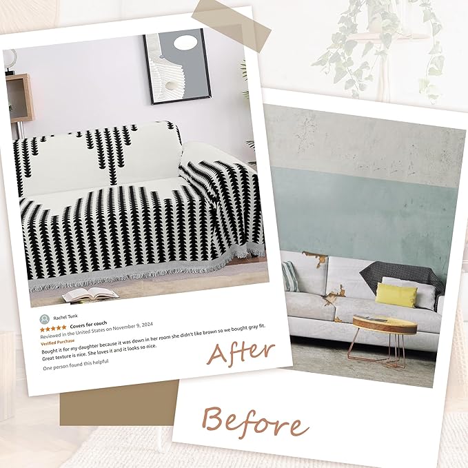 ALIECOM Boho Couch Covers for Sectional Sofa 2 Piece Thick Chenille L Shape Sofa Cover Washable Reversible Couch Cover Blanket Sofa Slipcovers Pet Dog Furniture Protector (XX-Large, Fashion Black)