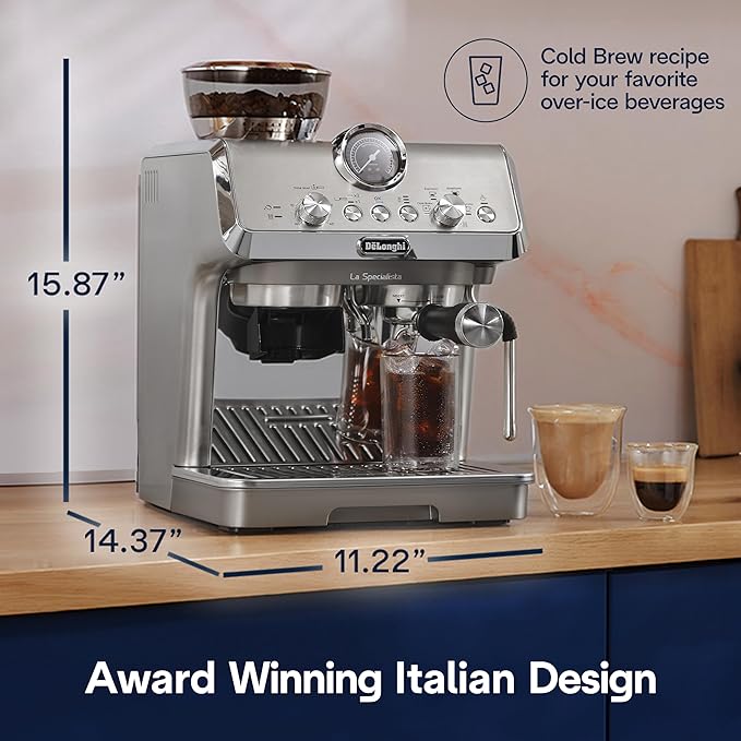 De'Longhi La Specialista Arte Evo Espresso Machine - Compact Cold Brew Coffee Maker with Grinder, Milk Steam Wand/Frother & Tamping Tools - Home Barista Kit for Lattes, Cappuccinos, Iced Coffee