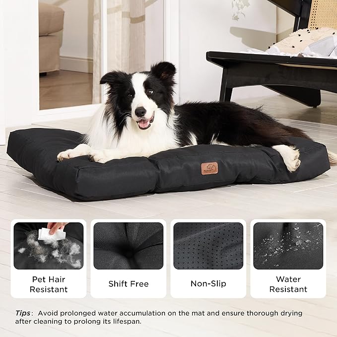 Bedsure Dog Beds Large Sized Dogs - Washable Pet Bed Mattress with Oxford Fabric, Pet Pillow Cushion for Crate, Grey Dog Mat Outdoor, 36x27x4, Black